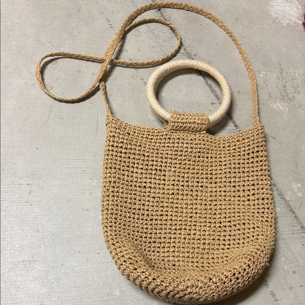 Women’s Pull & Bear straw crossbody purse bag shoulder top handles snap